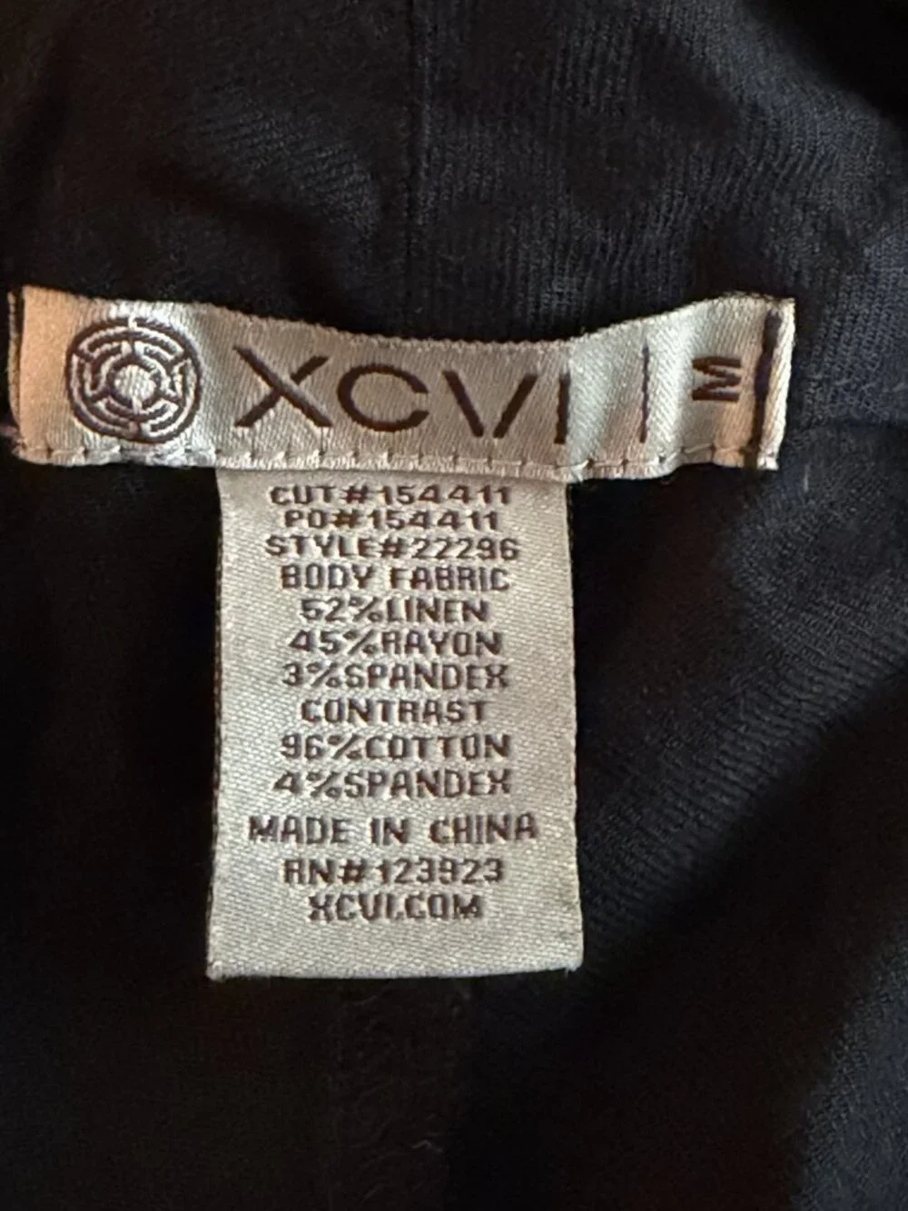 XCVI Style 22296 Black Stretch Linen Blend Straight Leg Casual Pants Size
